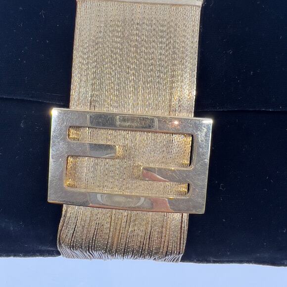 Fendi Black Velvet Gold Tassel Baguette - Picture 3 of 14